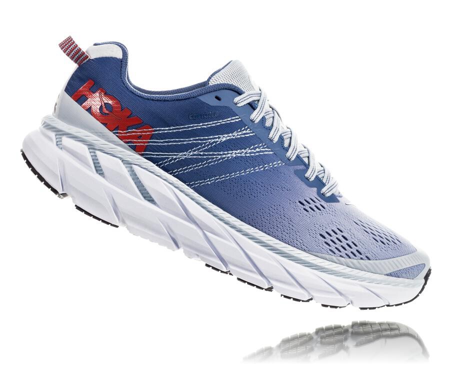 Hoka One One Womens Walking Shoes - Clifton 6 - Blue/White - MKFE95014